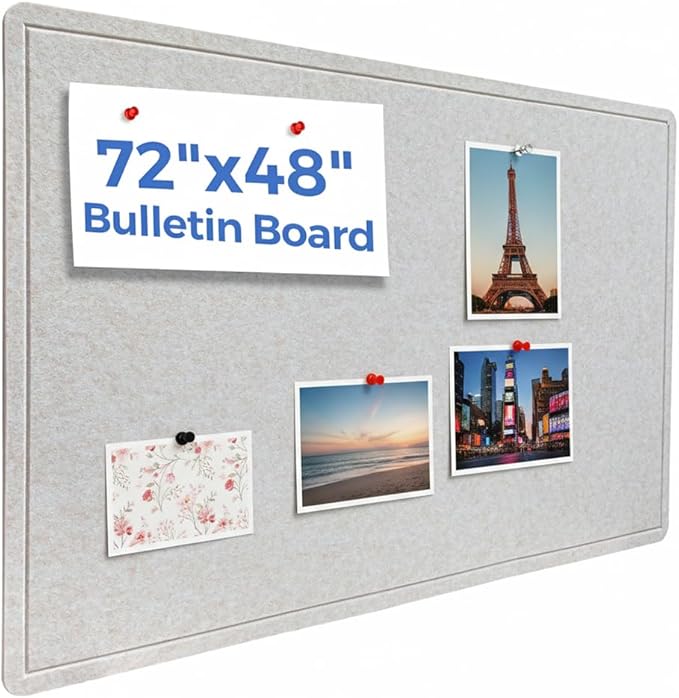 72 x 48 Inch Foldable Felt Bulletin Board (6 x 4 Ft) - Large Ivory Tan Pin Board for Boho Classroom Decor, Kids Playroom & Home Office - Self-Adhesive Sound Dampening Wall Panel