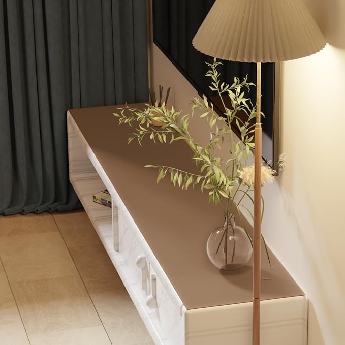 Zinkooat Leather Dresser Cover,1.8mm Thick,14x84 Inch,Dresser Protector Top,Dresser Top Protector,Dresser Cover Top,Dresser Top Cover,Dresser Cover Top for Bedroom.(Mud Color+Champagne Gold,14x84)
