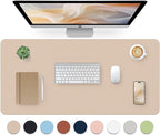 Leather Desk Pad, Large Mouse Pad, Leather Desk Blotter, Non-Slip Desk Pad Protector, Office Desk Pad, Waterproof Desk Mat for Home Office and Decor - Beige (35.4×15.7 Inches)