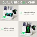 LADSTAG Leather Desk accessories Pen Holder with 3-in-1 Wireless Charger for Phone, Earbuds, Watch Multifunctional Desktop Phone Stand for Office and Home,birthday gifts,gifts for him (white)