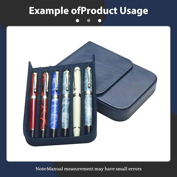 MIVLXLX Leather 6 Fountain Pen/Pencil Tray Case, Handmade, Magnetic Closure with Drawer Design, Gift Choice for Man/Woman/Office, 6 Slots（blue）