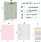 SKYDUE Clipboard Binder with Dividers,1 Inch Linen 3 Ring Binder with Clipboard on Front for Organizer, Clipboard Folder with Pocket, Labels Office Supplies OliveGreen