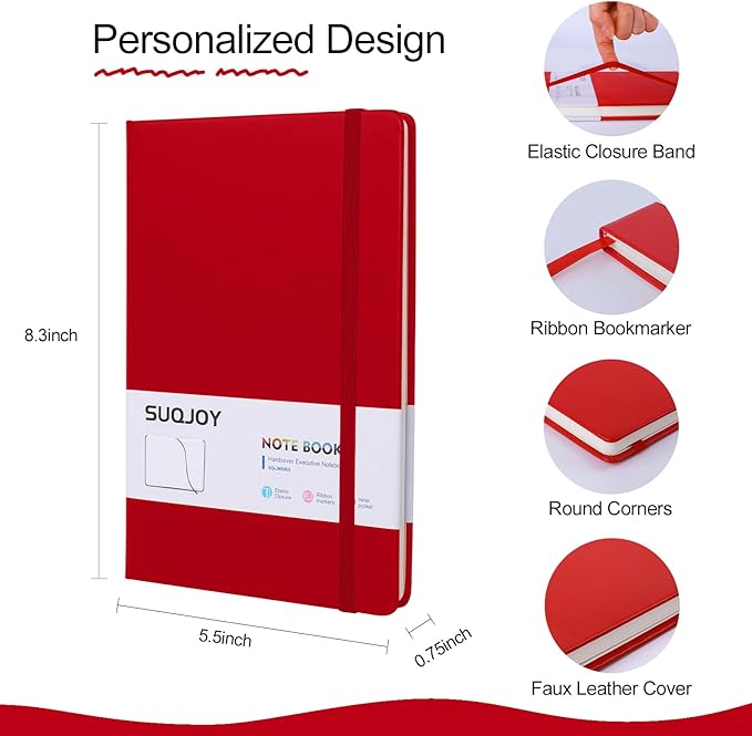SUQJOY Lined Journal Notebooks for Writing, 100 GSM Thick Paper, 8 Pack Hardcover Notebooks, A5 College Ruled Notebook, Journaling Notebook for School/Travel/Office (Assorted Color- 8 Pack)