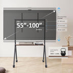 Glidesync Smart Board Stand for 55-100 Inch Interactive Whiteboards,Flat&Curved TVs,Holds Up to 265lbs,Height Adjustable Interactive Board Stand with Lockable Wheels for Office/Classroom/Home