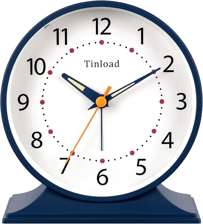 Tinload 4.5" Antique Retro Analog Alarm Clock, Small Silent Bedside Desk Clock with Manual Light, Battery Operated, Snooze, for Living Room, Bedroom, Bedside, Desk(Blue)