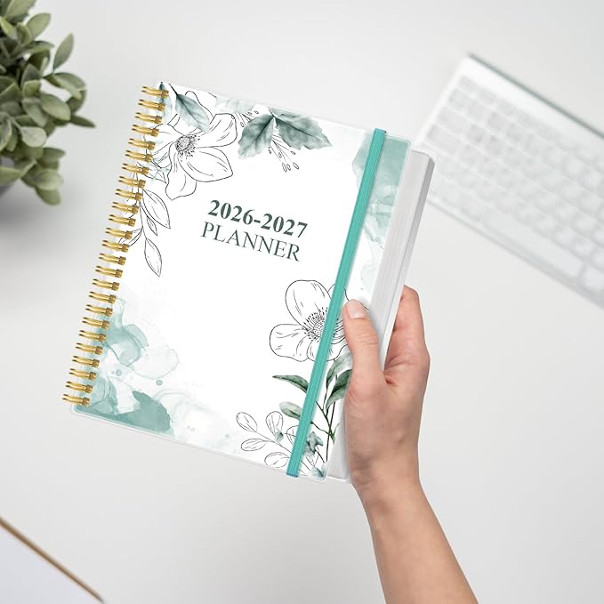 2026-2027 Planner - 18 Months Weekly & Monthly Planner from January 2026 - June 2027, Spiral Planners 2026-2027 with Elastic Closure, Inner Pocket, Medium 8.5" x 11", Teal Floral