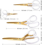 SCAIKTIG Acrylic Scissors Set, Office Scissors for Desk Gold, Clear Comfort-Grip Handles and Titanium Coated Blades, Sharp Scissors all Purpose Heavy Duty for Sewing, Art, Craft, School, Home Supplies