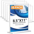 10 Pack Acrylic Sign Holder 8.5 x 11, Double-Sided Clear Sign Holder Plastic Stands for Display, T Shape Acrylic Table Sign Stands for Office Store Restaurants Wedding Party Decoration