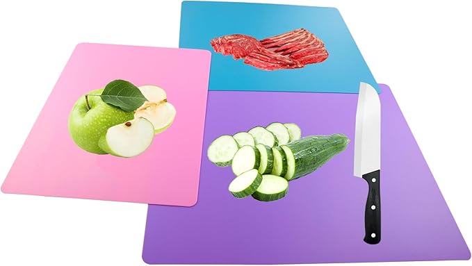 3 Pieces Flexible Cutting Board mats, Plastic Cutting Boards for Kitchen Cooking, Cutting board sheets for Meat and Vegetables, Dishwasher Safe