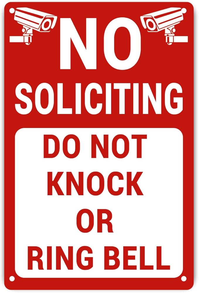 No Soliciting Sign for House/Home, Metal Yard Sign for Front Door, Perfect Decorative Sign to Discourage Unwanted Visitors (12 x 8 Inch)