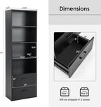 Tangkula 4 Shelf Bookcase with 2 Drawers, 74 Inch 4 Tiers Tall Open Bookshelf with 2 Slide-Out Drawers, Anti-toppling Device, Freestanding Wood Storage Shelf for Home Office (Black, 74" H)