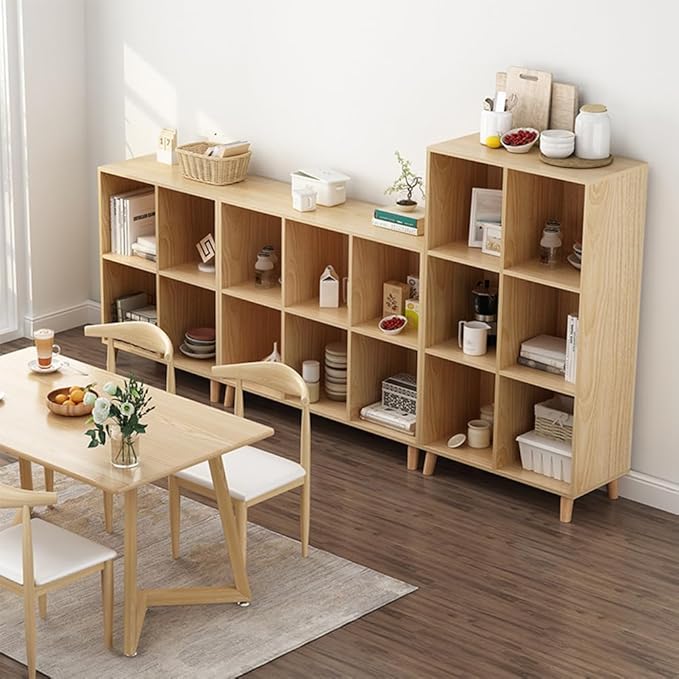 IOTXY Open Cube Low Bookcase - 3-Tier Freestanding Storage Display Cabinet Organizer with Legs for Home Office, 9-Cubes Open Shelf Short Bookshelf, Oak