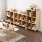 IOTXY Open Cube Low Bookcase - 3-Tier Freestanding Storage Display Cabinet Organizer with Legs for Home Office, 8-Cubes Open Shelf Short Bookshelf, Oak
