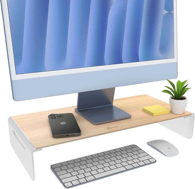 j5create Premium Monitor Stand, Made with Elegant Wood and Sleek Aluminum Material, Display/TV/Screen/Printer/Laptop Riser, Max Load 88 lbs/ 40 kg (JCT125)