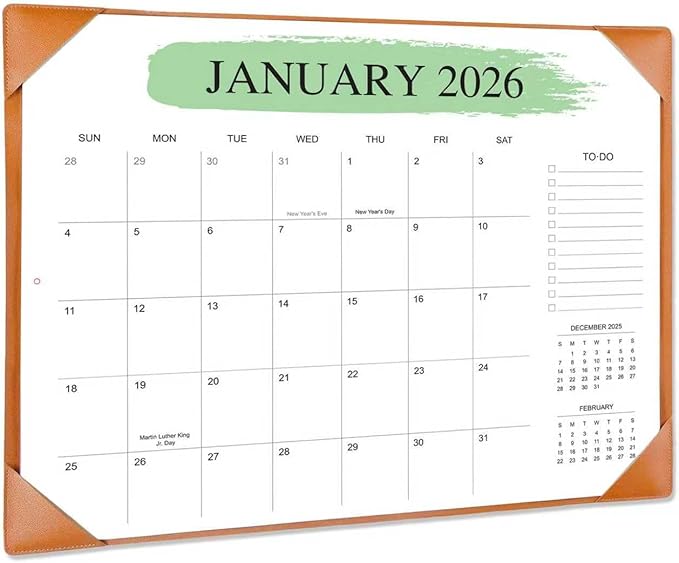 Desk Calendar 2026 – 18-Month Desktop Calendar from Jan 2026 to Jun 2027, for Office, School & Home Use – Large Teacher Desk Calendar 22x17 (Brown)