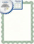 Geographics® 30% Recycled Blank Parchment Certificates, 8 1/2" x 11", Optima Green, Pack of 25