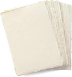 Wanderings Handmade A5 Cream Mixed Media Paper with Deckle Edge - 5.8x8.3-150 GSM - Cold Press Textured Paper Made with Recycled Cotton for Invitations, Crafts, Writers, Watercolor - 50 Sheets