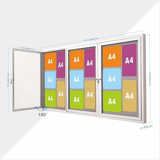 71x36 Inch Lockable Enclosed Bulletin Board, Weather-Resistant Outdoor Noticeboard with 2 Locking Doors, Wall-Mounted Silver Aluminum Frame & Grey Felt Presentation Board