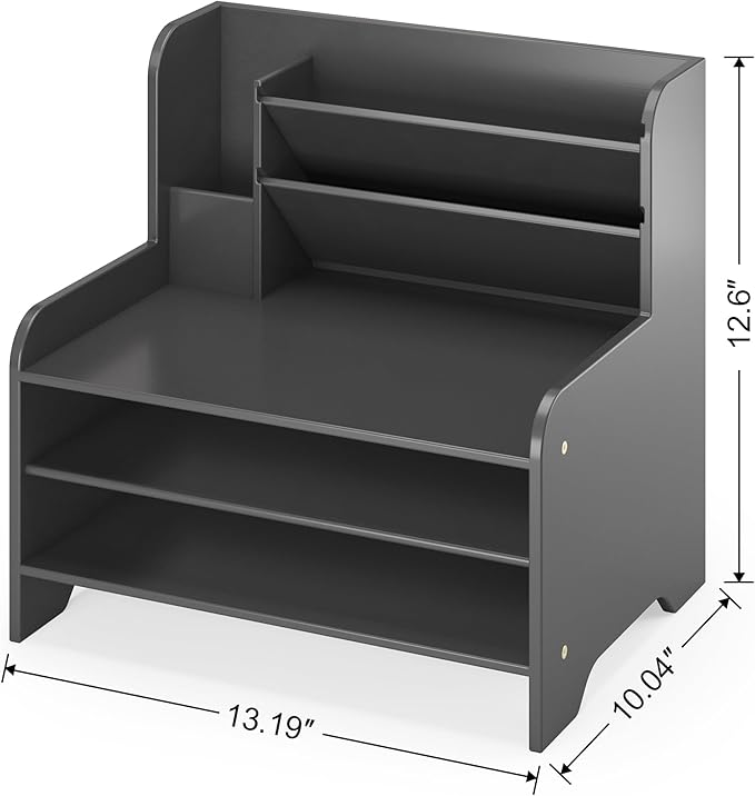 Wisuce Essentials Bamboo Desk Organizer Mail Holder Countertop Letter Tray File Desktop Mail Holder Countertop Organizer for Desktop Letter Sorter Paper File Storage for School Home Office Supplies