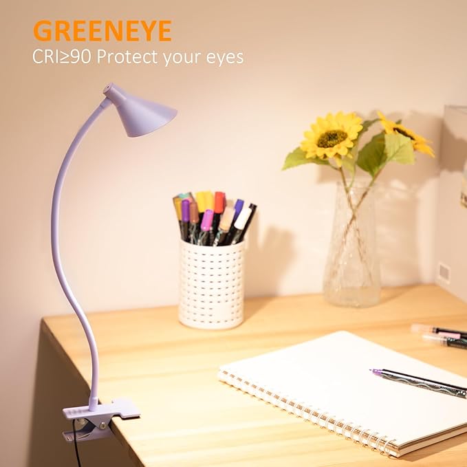 LiFMIRA Desk Lamp Clip on Lamp for Bed Headboard LED Reading Light for Bed, 3 Colors 10 Dimmable Brightness, Book Light for Reading in Bed Flexible Neck Clip on Light Clamp Lamp for Bed Desk(Purple)