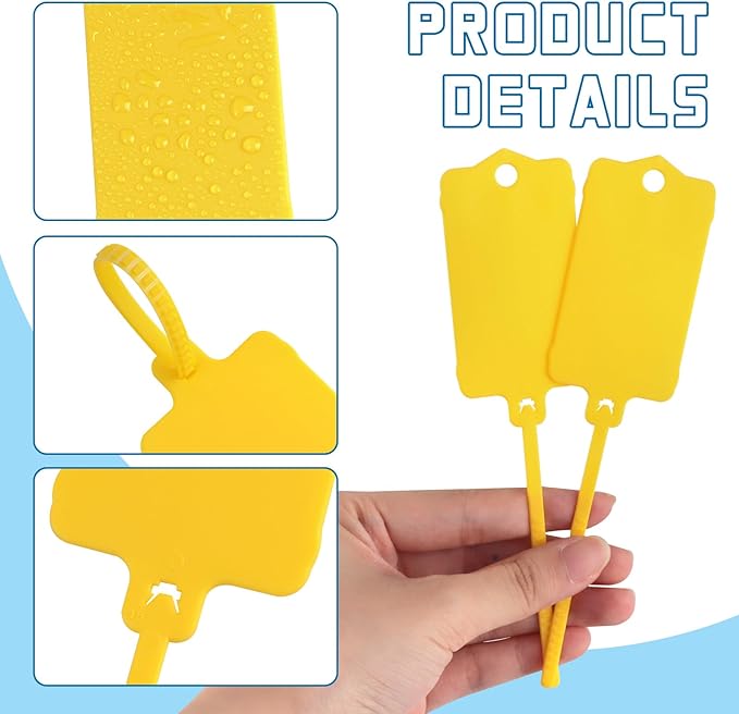 LeonBach 100 PCS Plastic Shipping Tags, 1.46" x 2.48", Waterproof Labels Writable Hanging Tag with Sealing Strap, Shipping Cable Tie Label Tags for Keys Luggage Logistic Retail Inventory(Yellow)