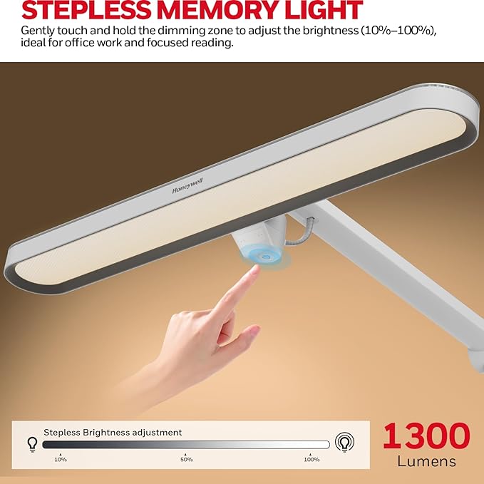Honeywell LED Desk Lamp with Clamp - 05B02 Upgraded Touch Control Sunturalux Natural Light Clip On Desk Light 4000K 1300LM Dimmable Eye Caring Table Lamp Full Metal Desk Lamps for Home Office
