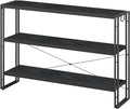 HCHQHS Bookshelf, 3-Tier Industrial Bookcase, Black Open Book Shelf, Freestanding Horizontal Bookshelves with Metal Frame