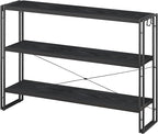 HCHQHS Bookshelf, 3-Tier Industrial Bookcase, Black Open Book Shelf, Freestanding Horizontal Bookshelves with Metal Frame