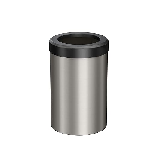 Gatco 1911MX Modern Round Waste Basket, Satin Nickel and Matte Black Combo / 11.88" H x 7.63" Dia Open Top Stainless Steel Trash Can with Removable Lid, 11 Liter Capacity