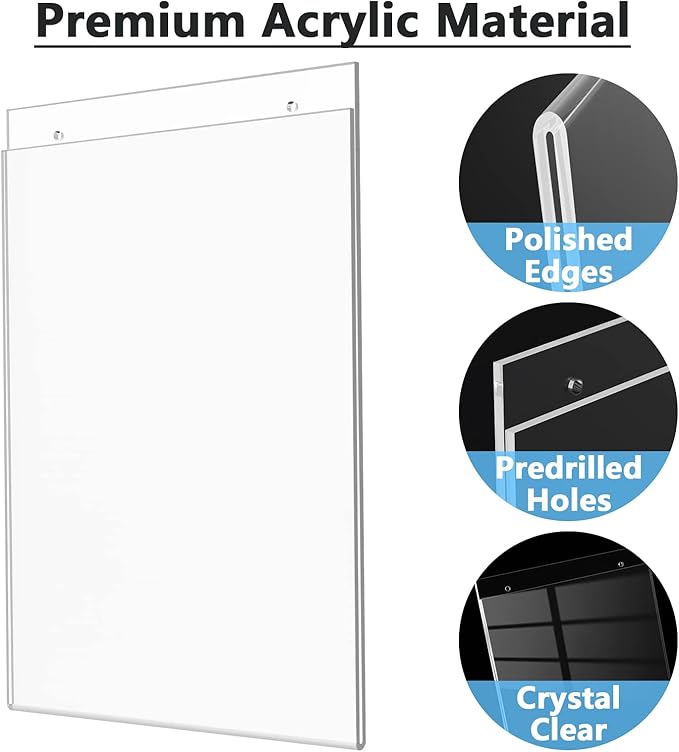 MaxGear Wall Mount Sign Holder 11 x 17 Inch, Clear Plastic Picture Frames with Mounting Screws, Door Sign Holders and Document Display Frame for Home, Office, Store, Vertical, 6 Pack