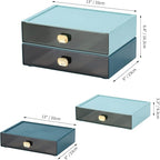 OSteed Spacious Desktop Storage Box, 2 Large Storage Drawers, Stackable Office Desk Drawer Organizer and Accessories, Printer Paper Organizer, Blue & Cyan Plastic Drawers for Workspace & Home