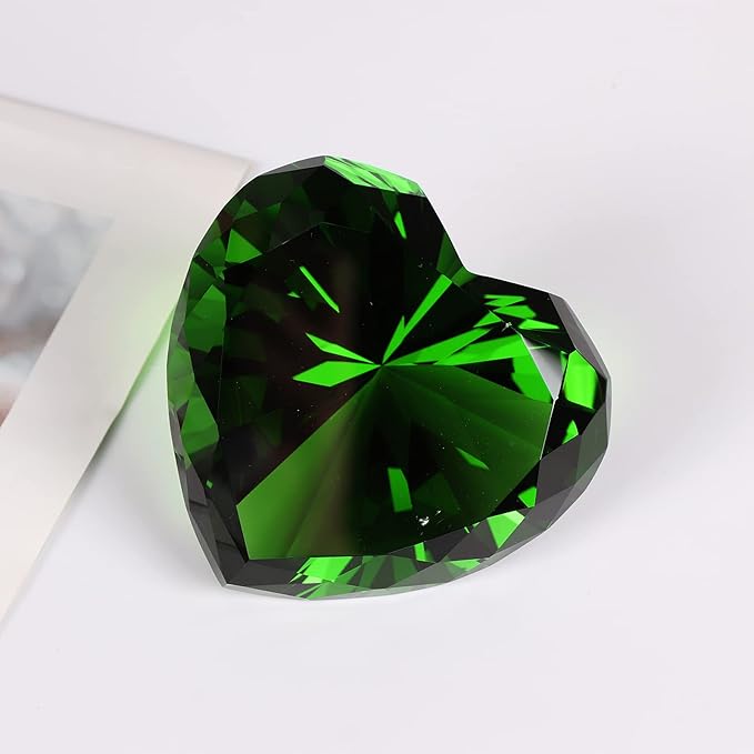 Emerald Crystal Diamonds Paper Weights with Gift Box,80mm Chaos Emeralds Heart Shape Real Crystal Big Diamond Glass Green Gems Paperweight,Birthday Anniversary Women Her Valentine's Day Gifts