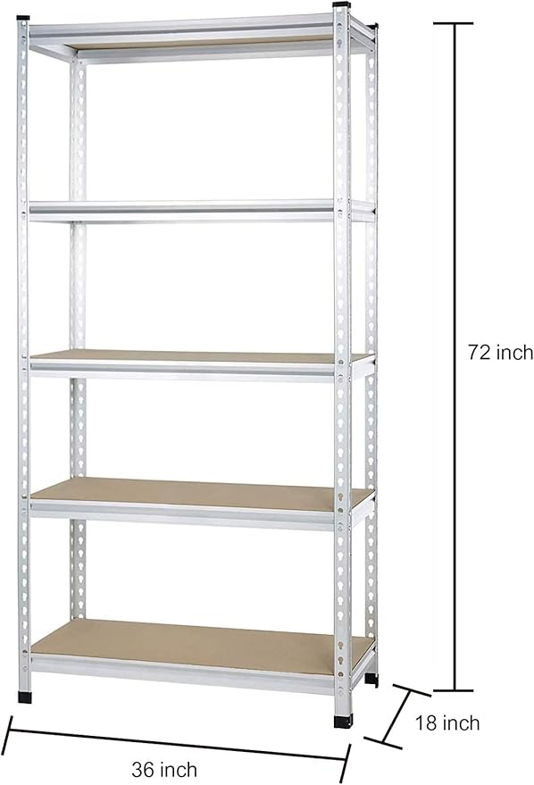 Amazon Basics Double Post Press Board 5 Tier Shelf 36 x 18 x 72, Aluminum | Medium Duty, Storage, Shelving