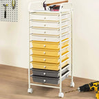 Giantex 10 Drawer Rolling Storage Cart Scrapbook Paper Office School Organizer (Beige+Yellow+Grey)