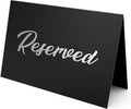 10 Pack Black Reserved Table Signs for Wedding - 3x4 Cardstock Silver Foil Reserved Seating Signs for Weddings - Double Sided Reserved Signs for Tables - Restaurant Table Tent Reservation Cards