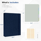 Ospelelf Vintage Hardcover 3 Ring 1 inch Leather Binder, Professional Binders Organizer Suitable for Letter Size Documents, Binder Dividers with Tabs, Faux Dark Blue Leather