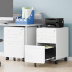 AFAIF 3 Drawer File Cabinet, Fully Assembled Mobile File Cabinets with Lock for Home Office, Metal Rolling Filing Caninet on Wheels, Three Drawer Under Desk Cabnet for Letter/Legal / A4 - White