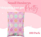 Pretty Package Store 6x9 Designer Poly Mailer 100 Pack Heavy Duty Waterproof Self Seal Shipping Bags for Small Business Large Mailing Envelopes Bulk Tear Resistant Cute Packaging Smiley Face