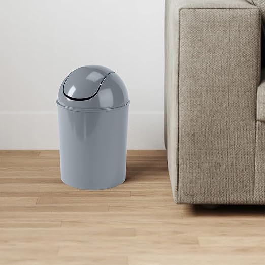 Umbra 1.25 Gallon Mini Waste Can with Removable Swing-Top Lid - Small Garbage Bin for Kitchen, Bathroom, Bedroom, Office - Compact Trash Can Fit Under Tables & Counters - Steel Blue