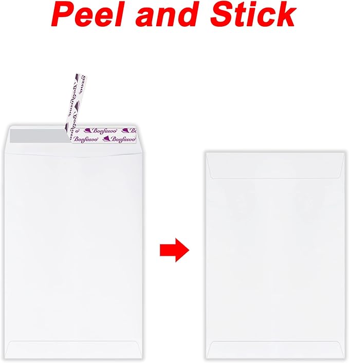 Bonfasvo 300 Pack 9x12 White Catalog Envelopes Peel & Seal Security Mailing Envelopes 120GSM Kraft Paper self Seal Envelopes for Invitations Papers Photos Documents Pictures Papers Files