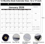 Desk Calendar 2026-12 Months Calendar from January 2026 to December 2026, 2026 Desk Calendar with Thick Paper, 12" x 17", Black