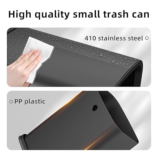 KHMMGK 2.6 Gal Black Bathroom Trash Can,Metal Waste Baskets with Removable Inner Bucket,Small Office Garbage Can