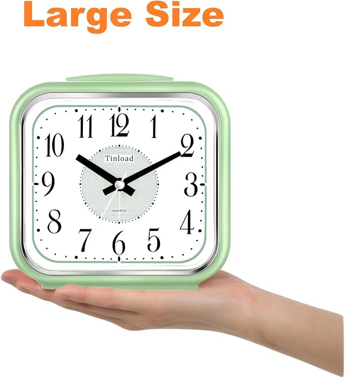 Tinload 5.5" Large Analog Alarm Clock Silent Non Ticking, Gentle Wake, Beep Sounds, Increasing Volume, Battery Operated Snooze and Manual Light, Easy Set