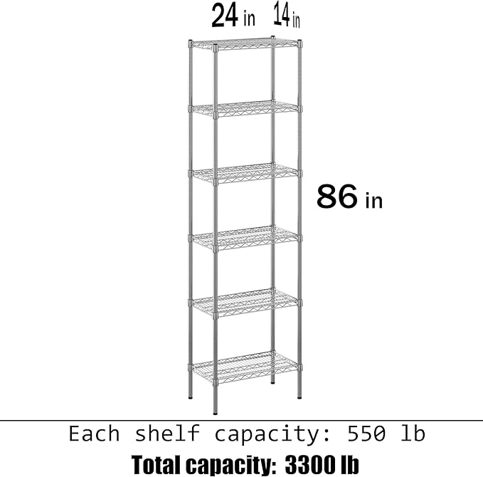 Regal Altair 14" Deep x 24" Wide x 86" Height Wire Shelving Kit | 6-Tier | NSF Commercial Storage Rack Unit