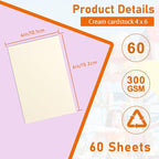 Guakicae 60 Sheets Cream Cardstock 4 x 6 Ivory Paper, 300gsm/110lb Heavyweight Flat Off White Card Stock Certificates Paper for Card Making, Business Cards, Postcards, Scrapbooking, Menus