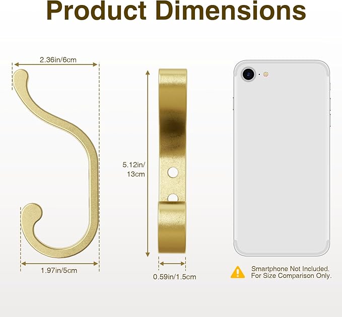 bussdis Large Wall Hooks for Hanging Coats: Heavy Duty Wall-Mount Hanger (Hold 30 LB), Mudroom Hooks for Clothes, Backpack, Purse, Bathroom Towel (Gold, 4 Pack)