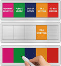 Office Door Signs with 5 Printed Status Options – Do Not Disturb, Out of Office, In a Meeting, Please Knock, Work from Home – Includes Custom Personalized Blank Sticker for Privacy Workspace or Studio Available and Away