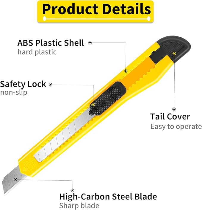 8 Pack Utility Knife Box Cutters (9mm Wide Blade Cutter 4 Colors) Box Cutter Retractable, Compact Utility Knives, Extended Use for Office, Craft, Razor Knife, Paper Knife, Disposable Box Opener