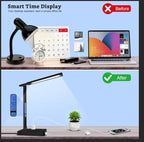 snsok Smart Desk Lamp with Dual USB Charging (Type-C/USB-A) & 2 AC Outlets, Digital Clock, Temperature Display, 5 Color Modes, 5 Brightness, Adjustable - for Office, Bedroom, Dorm Room, Study