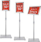 Golemas Adjustable Sign Stand for Display, with Upgraded Iron Base, Pedestal Floor Signage Stand Holder for Outdoor or Indoor Advertising (8.5 x 11, Silver 3Pack)